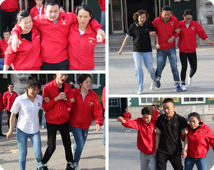 綁腿跑把大家連在一起，手挽手，肩并肩，向前，向前！